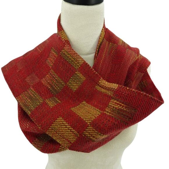 Nynke Red Gold Plaid Knit Scarf with Fringe - Picture 4 of 7